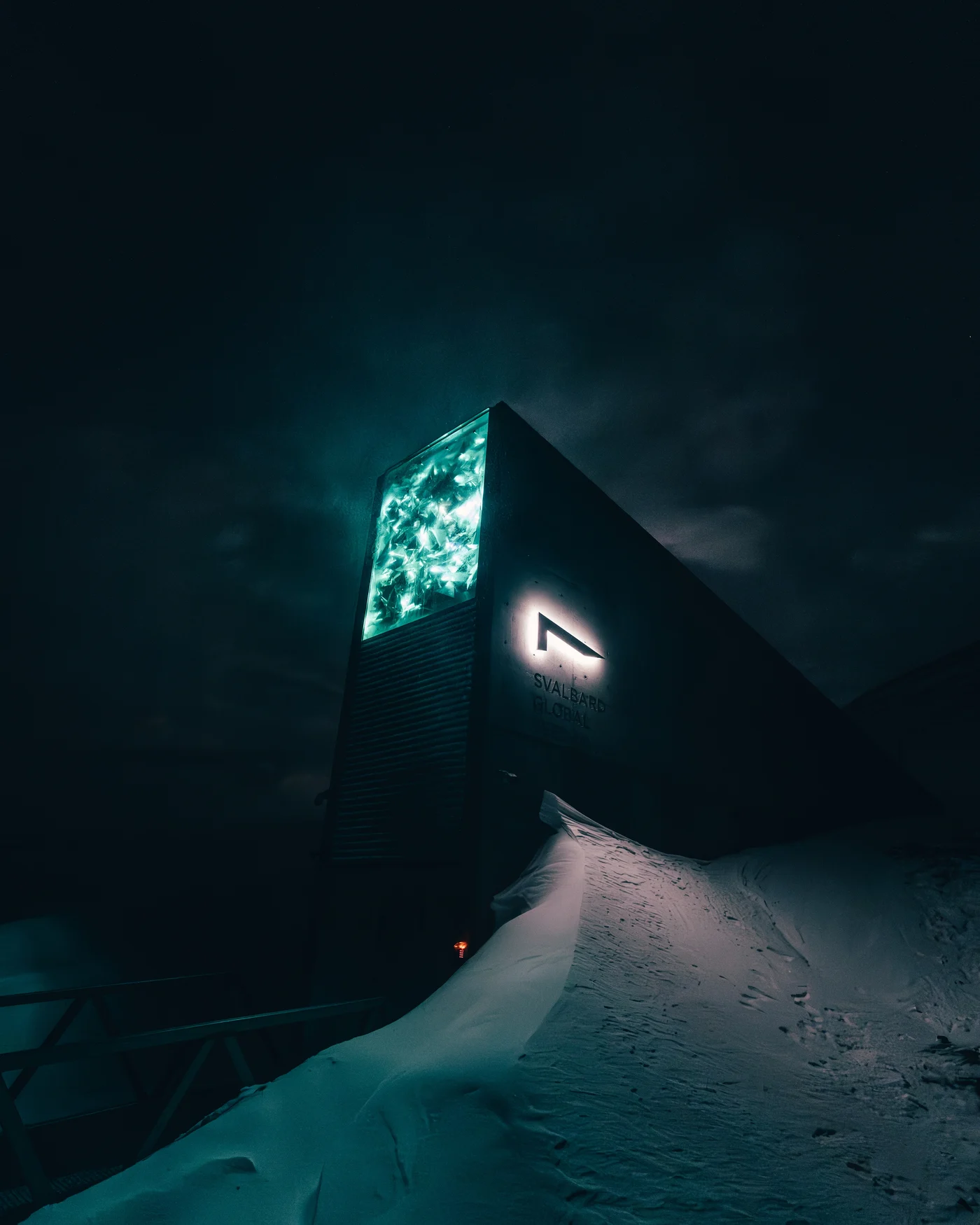 The Global Seed Vault after dark. Nowhere I have stood feels more remote.